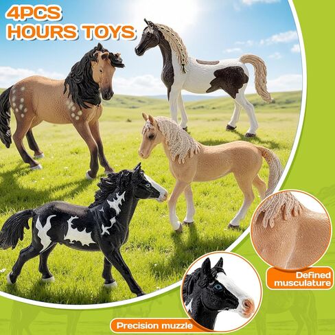 4PCS 6" Horse Toys Farm Animal Figurines for Kids 3 4 5 6+, Solid Plastic Farm Animals Horses Toy Playset,Educational Animal Family Set – Cake Toppers Party Favors Horse Gifts for Boys Girls in Saudi Arabia