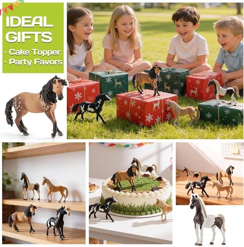 4PCS 6" Horse Toys Farm Animal Figurines for Kids 3 4 5 6+, Solid Plastic Farm Animals Horses Toy Playset,Educational Animal Family Set – Cake Toppers Party Favors Horse Gifts for Boys Girls in Saudi Arabia