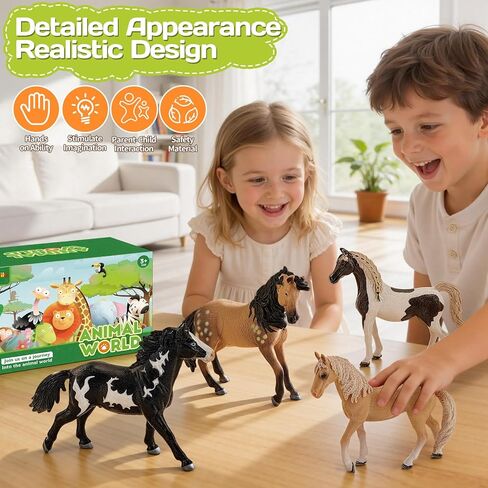 4PCS 6" Horse Toys Farm Animal Figurines for Kids 3 4 5 6+, Solid Plastic Farm Animals Horses Toy Playset,Educational Animal Family Set – Cake Toppers Party Favors Horse Gifts for Boys Girls in Saudi Arabia