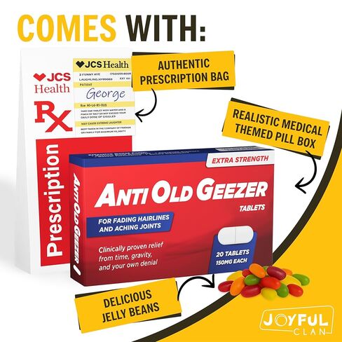 Funny Birthday Gifts for Men, Anti Old Geezer Novelty Candy Box With Prescription Bag and Jelly Bean Candy, Dad Present, Retirement Present, Grandpa Prank, Pharmacy Style Joke, White Elephant Laugh in Saudi Arabia