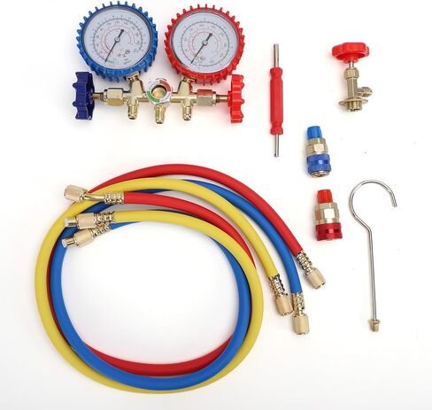 Hilitand AC مجموعة قياس متعددة مجموعة شحن المبردات لR134a R22 R12 R502 مقياس مزدوج للسيارات المنزلية أداة تشخيص التيار المتردد مع خراطيم الشحن in Kuwait