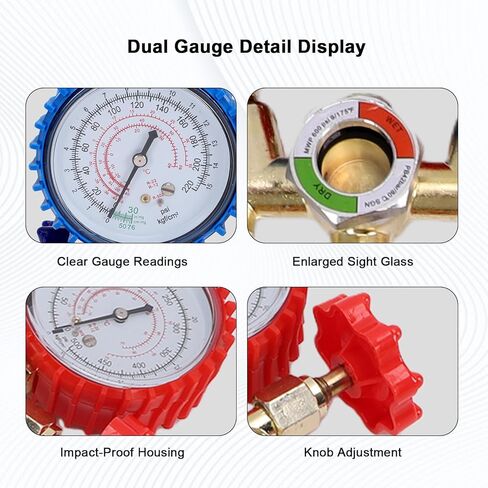 Hilitand AC مجموعة قياس متعددة مجموعة شحن المبردات لR134a R22 R12 R502 مقياس مزدوج للسيارات المنزلية أداة تشخيص التيار المتردد مع خراطيم الشحن in Kuwait