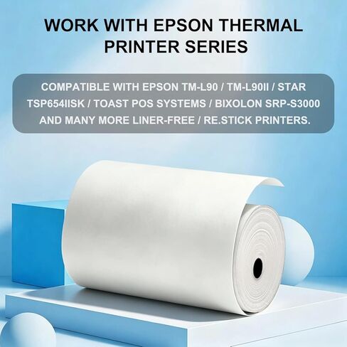 Sticky Thermal Receipt Paper 3 1/8" x 170' | 6 Rolls for Toast POS, Epson TM-L90, and Epson TM-L100 Liner Free Label Printers, Kitchen Order, Delivery & Shipping Labels in Saudi Arabia