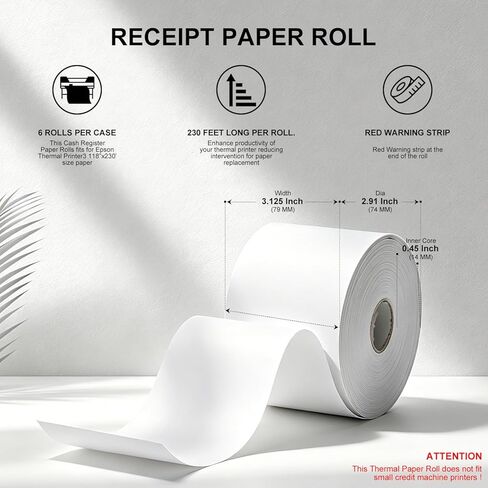 Sticky Thermal Receipt Paper 3 1/8" x 170' | 6 Rolls for Toast POS, Epson TM-L90, and Epson TM-L100 Liner Free Label Printers, Kitchen Order, Delivery & Shipping Labels in Saudi Arabia