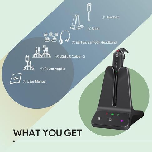 Yealink Wireless DECT Headset WH63 E2, Teams Certified, Single Ear (Mono) Convertible Headset, Connects to Desk Phone & Computer, Noise Canceling Microphone, 3 Wearing Styles in Kuwait