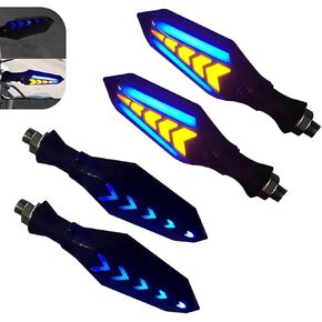 4 PCS Motorcycle Turn Signal Lights, Arrow-shaped Dual-sided Blinker with Sequential Flow, 12V LED Anti-vibration High Brightness Indicator, Modified Accessory for Motorcycle (Blue & Yellow) in Saudi Arabia
