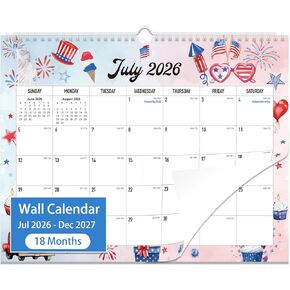 تقويم حائط 2026-2027 - تقويم جداري لمدة 18 شهرًا 2026-2027 بورق سميك، يوليو 2026 - ديسمبر 2027، 14 بوصة × 11 بوصة، ربط بسلك مزدوج، تقويم للمنزل أو المكتب لسهولة التنظيم in Kuwait