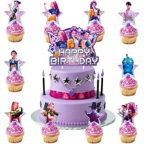 Demon Movie Hunters Birthday Cake Topper, Cute Cake Decorations Include 1Pcs Happy Birthday Cake Topper and 20Pcs Cupcake Topper for Cartoon Party Decorations in Saudi Arabia