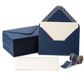 Spiritlink-20 PCS Dark Blue Lace Trim Envelopes, 17 * 11.4cm/6.69 * 4.49in,Vintage V-Flap Paper Envelopes for Wedding Invitations, Greeting Cards, Thank You Notes, Graduation and Party Announcements in Kuwait