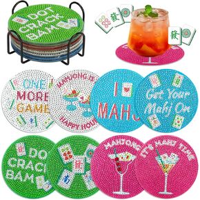 EliteEcho 8 PCS Mahjong Diamond Art Coasters Kit, Diamond Painting Coasters with Holder & Cork Backing, Retro Mah Jong Drink Coasters DIY Craft Kit for Adults, Mahjong Gifts & Party Accessories in Saudi Arabia