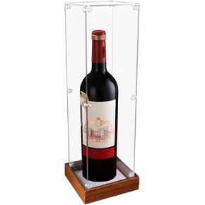 Clear Acrylic Wine Bottle Display Case with Wooden Base, Dustproof Protection Single Red Wine Showcase for Champagne, Whiskey, Liquor, Beer, Figures, Collectibles (3.9 x 3.9 x 13.8 Inch) in Saudi Arabia