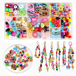 Tarklanda 304 Pcs Beaded Keychain Making Kit DIY Bag Charm Kit Colorful Letter Alphabet Heart Beads Accessories for Jewelry Making Women Friends Summer Camp Craft Kit Gift in Saudi Arabia