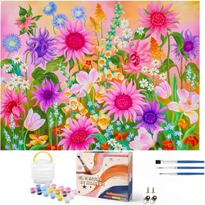 OLDEGG 2 حزمة الطلاء بالأرقام عدة للبالغين المبتدئين، DIY 16 × 20 بوصة مؤطرة الطلاء حسب الرقم قماش للبالغين عباد الشمس ومزهرية الزهور المختلطة، مجموعة الطلاء الزيتي لديكور جدار المنزل in Kuwait