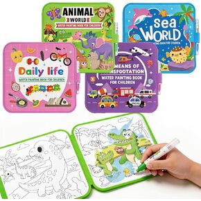 SAMZX Reusable Water Coloring Books for Toddlers 1-3, 4 Pack Magic Water Painting Book for Mess-Free Coloring, Travel Activity Toys & Educational Learning Kits Gifts for Kids Boys Girls Ages 3+ in Saudi Arabia