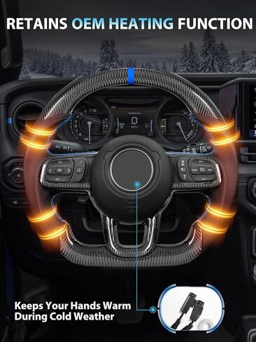 عجلة قيادة ZIMABLUE من ألياف الكربون 3K ساخنة على شكل D لسيارة Jeep Wrangler JL JLU 2018-2026 & Gladiator JT 2020-2026، شريط أزرق عميق، غطاء حواف من الكربون in Kuwait