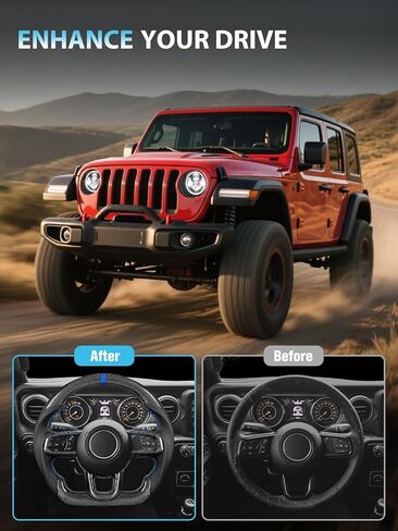 عجلة قيادة ZIMABLUE من ألياف الكربون 3K ساخنة على شكل D لسيارة Jeep Wrangler JL JLU 2018-2026 & Gladiator JT 2020-2026، شريط أزرق عميق، غطاء حواف من الكربون in Kuwait
