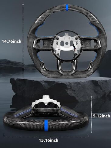 عجلة قيادة ZIMABLUE من ألياف الكربون 3K ساخنة على شكل D لسيارة Jeep Wrangler JL JLU 2018-2026 & Gladiator JT 2020-2026، شريط أزرق عميق، غطاء حواف من الكربون in Kuwait