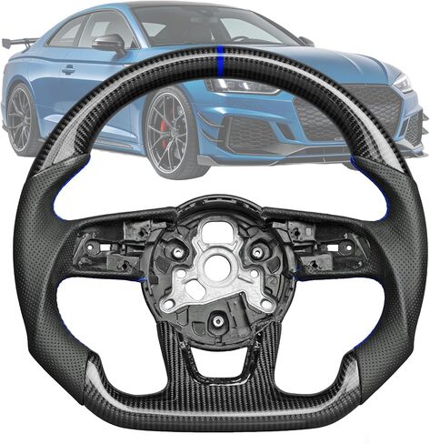 عجلة قيادة من ألياف الكربون لسيارة Audi B9 A3 A4 S3 S4 16-20، خط تحديد المواقع الأبيض ترقية عجلة القيادة ذات القاع المسطح لـ 17-20 A5 S5 RS3 RS4 RS5 (مع غطاء الكسوة) in Kuwait