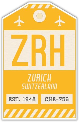 ملصق بطاقة الأمتعة ZRH Zurich Switzerland / ملصق الأمتعة برمز المطار / ديكور سفر قابل للتجميع / تصميم مستوحى من الطراز القديم (أحمر) in Kuwait