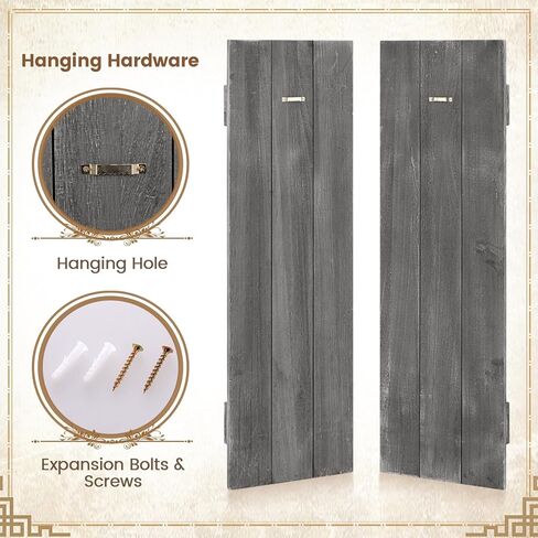 Giantex Set of 2 Shutters for Windows, Farmhouse Wall Decor, Paulownia Wood, Wall Mounted Hardware Included, Rustic Window Shutters for Outside Inside (Rustic Brown, 36'' x 13'') in Saudi Arabia