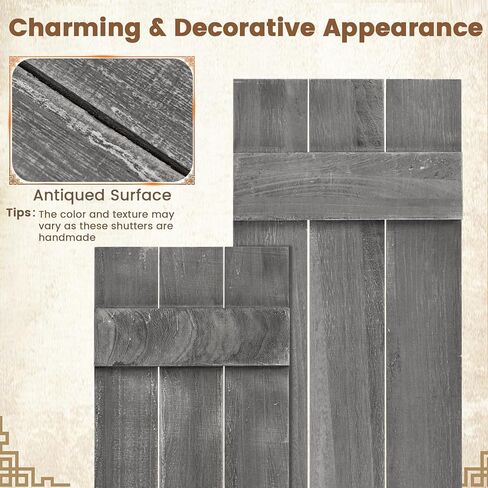 Giantex Set of 2 Shutters for Windows, Farmhouse Wall Decor, Paulownia Wood, Wall Mounted Hardware Included, Rustic Window Shutters for Outside Inside (Rustic Brown, 36'' x 13'') in Saudi Arabia