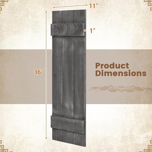 Giantex Set of 2 Shutters for Windows, Farmhouse Wall Decor, Paulownia Wood, Wall Mounted Hardware Included, Rustic Window Shutters for Outside Inside (Rustic Brown, 36'' x 13'') in Saudi Arabia