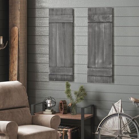 Giantex Set of 2 Shutters for Windows, Farmhouse Wall Decor, Paulownia Wood, Wall Mounted Hardware Included, Rustic Window Shutters for Outside Inside (Rustic Brown, 36'' x 13'') in Saudi Arabia