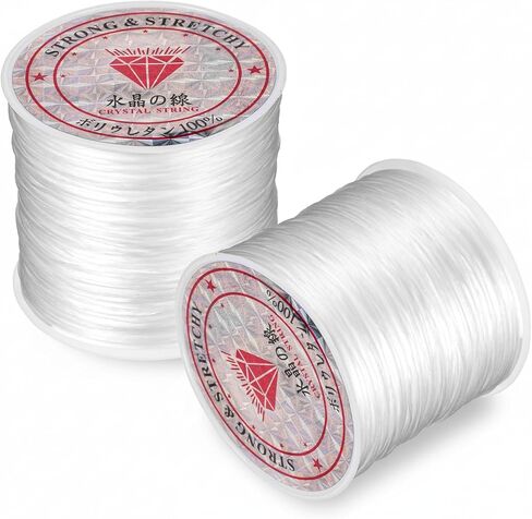 2 Rolls 0.5 mm Stretchy Bracelet String, Elastic String for Bracelets, Clear Elastic Cord, Clay Bead Cord, Jewelry Thread, Wear-Resistant Bead Stings for Bracelet, Necklaces, DIY Crafts (50 m/Roll in Kuwait