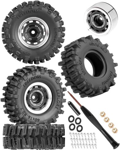 إطارات عجلات ألومنيوم 0.7 من الخرز لـ 1/30 SCX30 1/32 Red cat Ascent-32 RC Crawler، حلقات 0.7 بوصة إطارات عجلة أطباق عميقة وإطارات مطاطية - عجلات وإطارات شاحنة رالي الطرق الوعرة RC، أسود (4 قطع) in Kuwait