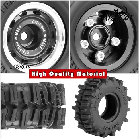 إطارات عجلات ألومنيوم 0.7 من الخرز لـ 1/30 SCX30 1/32 Red cat Ascent-32 RC Crawler، حلقات 0.7 بوصة إطارات عجلة أطباق عميقة وإطارات مطاطية - عجلات وإطارات شاحنة رالي الطرق الوعرة RC، أسود (4 قطع) in Kuwait