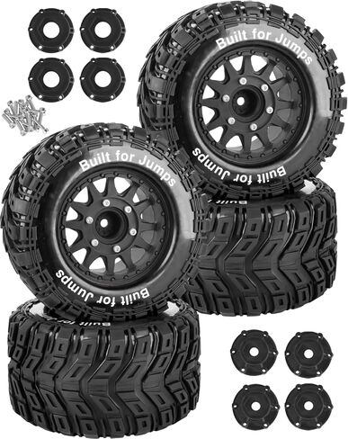 1/10 Scale RC Wheels and Tires for Granite Big Rock Vorteks 3S/Rustler Stampede Hoss 2wd 4x4,Axia1 L0S1 Red cat Rc 4wd,1/10 Truck Tires w/12/14/17MM Hex,Rubber Tyres w/Foam Insert,Black in Kuwait