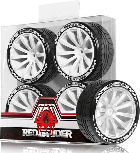 REDSPIDER 1/10 RC On-Road Wheel Tires 2.56" OD 10-Spoke Plastic Wheel hub and Rally Tires 12mm Hex Fit for 1/10 Tamiya TT01 TT02 XV02 XV01 WLtoys HSP Kyosho WR8 RedCat Sakura HPI (Black) in Kuwait