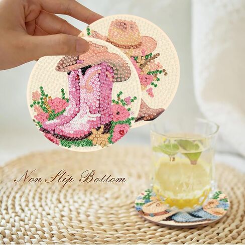 8 Pcs Cowboy Boots Diamond Art Coaster Kits for Adults Beginner, Flower Diamond Painting Coasters Kits with Holder Cork Pads, DIY Gem Arts and Crafts Coasters Supplies for Home and Holiday Decor in Saudi Arabia