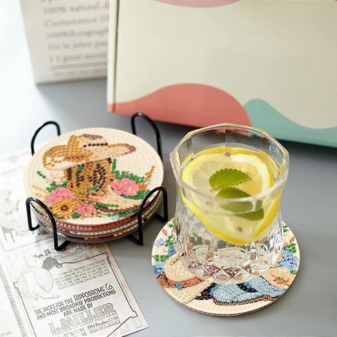 8 Pcs Cowboy Boots Diamond Art Coaster Kits for Adults Beginner, Flower Diamond Painting Coasters Kits with Holder Cork Pads, DIY Gem Arts and Crafts Coasters Supplies for Home and Holiday Decor in Saudi Arabia