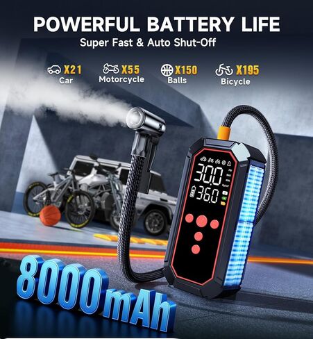 Portable Jump Starter with Air Compressor - 4000A Winter Car Battery Booster for SUVs & Trucks, Road Trip Essential with Tire Inflator & Power Bank for Interstate Travel in Saudi Arabia