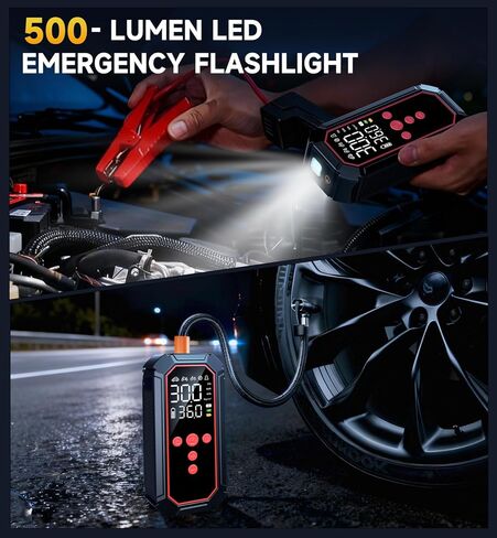 Portable Jump Starter with Air Compressor - 4000A Winter Car Battery Booster for SUVs & Trucks, Road Trip Essential with Tire Inflator & Power Bank for Interstate Travel in Saudi Arabia