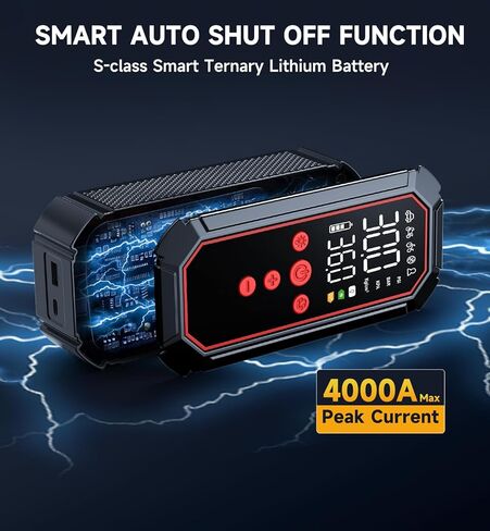 Portable Jump Starter with Air Compressor - 4000A Winter Car Battery Booster for SUVs & Trucks, Road Trip Essential with Tire Inflator & Power Bank for Interstate Travel in Saudi Arabia