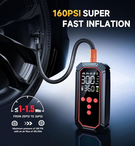 Portable Jump Starter with Air Compressor - 4000A Winter Car Battery Booster for SUVs & Trucks, Road Trip Essential with Tire Inflator & Power Bank for Interstate Travel in Saudi Arabia