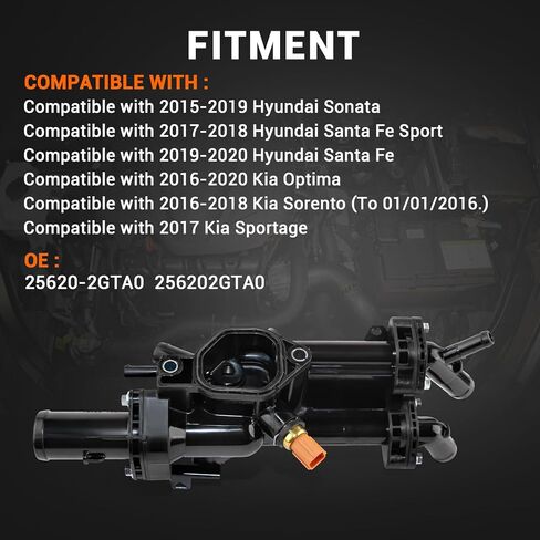 مجموعة مبيت ترموستات 2.0 لتر متوافقة مع 2015-2019 Hyundai Sonata 2019-2020 Hyundai Santa Fe استبدال # 25620-2GTA0 256202GTA0 in Kuwait