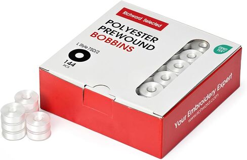 BAi Prewound Embroidery Bobbins, White, 144pcs, Plastic Sided Type L (SA155), 60WT (75D/2) Bobbin Thread, for Embroidery Machines, Compatible with Sewing and Multi-Needle Machines in Saudi Arabia