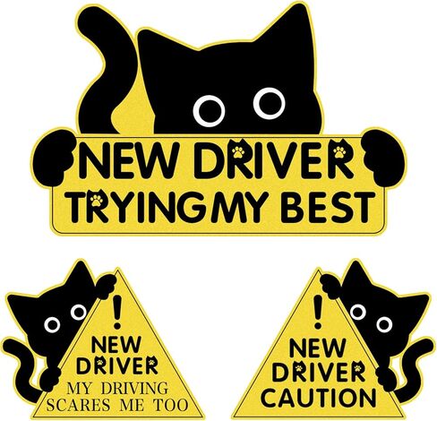 3PCS New Driver Magnet for Car, Black Cat New Car Driving Magnets for Car Please Be Patient, Safety Warning Signs Reusable Movable for Novice Drivers Moderate Size & Long Service Life in Saudi Arabia