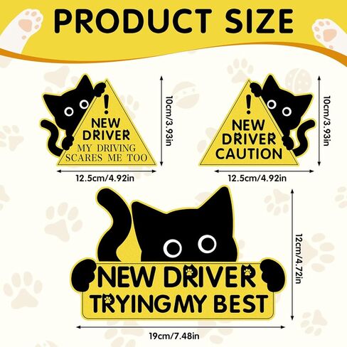 3PCS New Driver Magnet for Car, Black Cat New Car Driving Magnets for Car Please Be Patient, Safety Warning Signs Reusable Movable for Novice Drivers Moderate Size & Long Service Life in Saudi Arabia