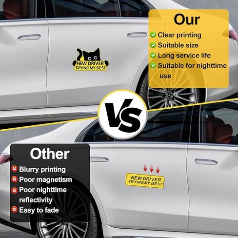 3PCS New Driver Magnet for Car, Black Cat New Car Driving Magnets for Car Please Be Patient, Safety Warning Signs Reusable Movable for Novice Drivers Moderate Size & Long Service Life in Saudi Arabia