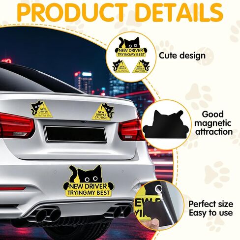 3PCS New Driver Magnet for Car, Black Cat New Car Driving Magnets for Car Please Be Patient, Safety Warning Signs Reusable Movable for Novice Drivers Moderate Size & Long Service Life in Saudi Arabia