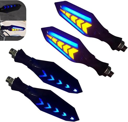 4 PCS Motorcycle Turn Signal Lights, Arrow-shaped Dual-sided Blinker with Sequential Flow, 12V LED Anti-vibration High Brightness Indicator, Modified Accessory for Motorcycle (Blue & Yellow) in Saudi Arabia
