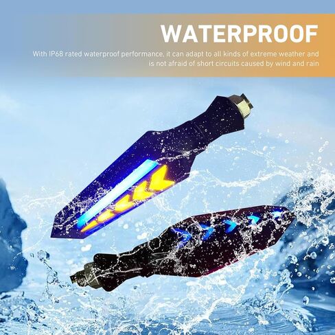 4 PCS Motorcycle Turn Signal Lights, Arrow-shaped Dual-sided Blinker with Sequential Flow, 12V LED Anti-vibration High Brightness Indicator, Modified Accessory for Motorcycle (Blue & Yellow) in Saudi Arabia