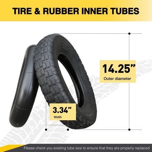2-Set 14"x3.50-8 Tire and Inner Tube Set - 4PR,14.25" Inflated Diameter and 3.34" Width,TR13 Straight Valve Stem for Wheelbarrow,Hand Truck,Garden Cart,Utility Cart,Lawn Mower,Generator Load 300LBS in Saudi Arabia