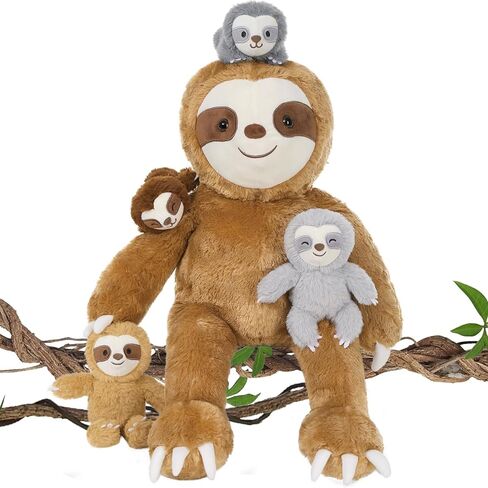 Tezituor 5Pcs Sloth Stuffed Animal Set, 22 inch Large Pregnant Stuffed Sloth Plushies with 4 Cute Babies Toy, Realistic Bradypod Plush Body Pillow Birthday Easter Gift Decor for Girl Boy in Saudi Arabia