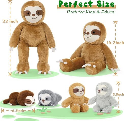 Tezituor 5Pcs Sloth Stuffed Animal Set, 22 inch Large Pregnant Stuffed Sloth Plushies with 4 Cute Babies Toy, Realistic Bradypod Plush Body Pillow Birthday Easter Gift Decor for Girl Boy in Saudi Arabia