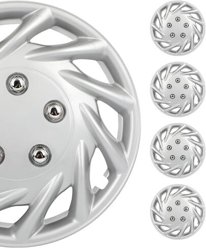 SCITOO Hub Cap OEM Steel Wheel Snap On Universal Hubcap Auto Tire استبدال الإطارات الخارجية Hubcaps عجلة غطاء حافة 14 بوصة مجموعة من 4 PP فضي in Kuwait